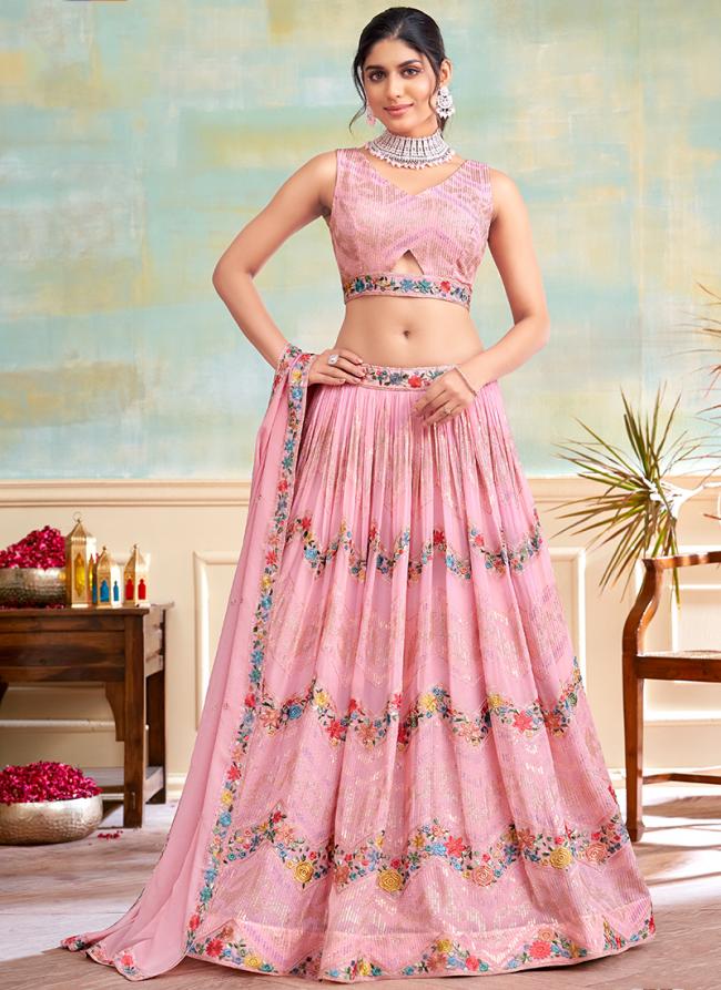 Pure Georgette Pink Party Wear Embroidery Work Lehenga Choli